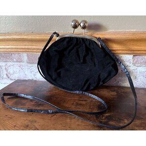 Vintage Made In Italy Black Genuine Leather & Suede Evening Bag With Gold-Tone